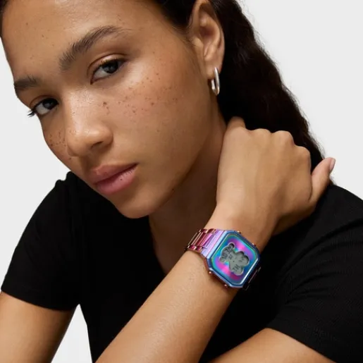 Reloj digital con brazalete de acero IP iridscente D-Bear^TOUS