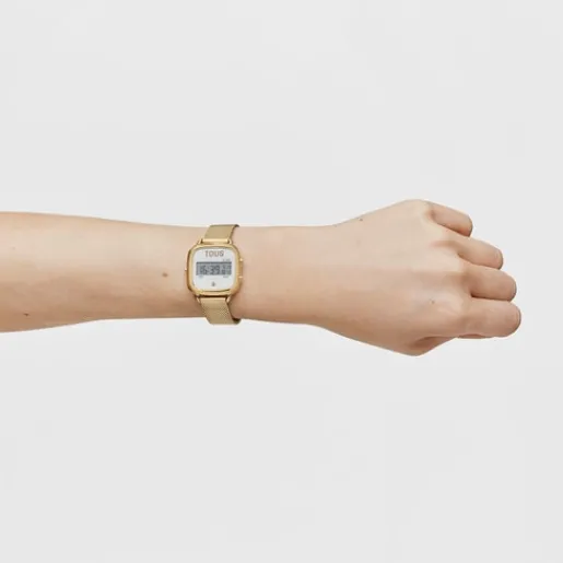 Reloj digital con brazalete de acero IPG dorado D-Logo New^TOUS Best