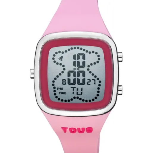 Reloj digital con correa de silicona en color rosa y caja de acero B-Time^TOUS New