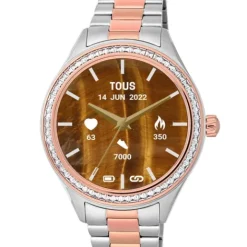 Reloj smartwatch con brazalete de acero, acero IP rosado y zirconias blancas T-Shine Connect^TOUS New