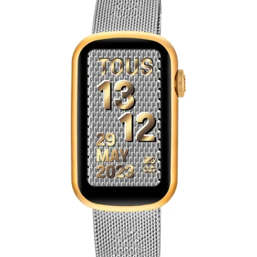 Reloj smartwatch con brazalete de acero y caja de aluminio en color IPG dorado T-Band Mesh^TOUS Outlet