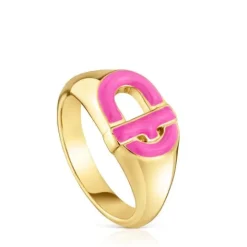 Sello con baño de oro 18 kt sobre plata y esmalte fucsia MANIFESTO^TOUS Discount