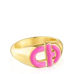 Sello con baño de oro 18 kt sobre plata y esmalte fucsia MANIFESTO^TOUS Discount