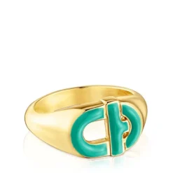Sello con baño de oro 18 kt sobre plata y esmalte verde MANIFESTO^TOUS Sale