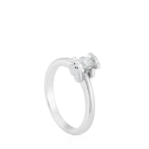 Solitario de oro blanco con diamante motivos oso Sweet Diamonds^TOUS