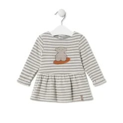 Vestido de niña a rayas con oso Grey crudo^TOUS Hot