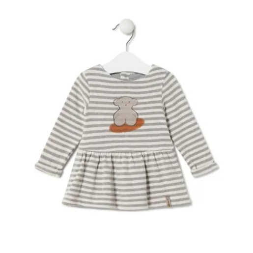 Vestido de niña a rayas con oso Grey crudo^TOUS Hot