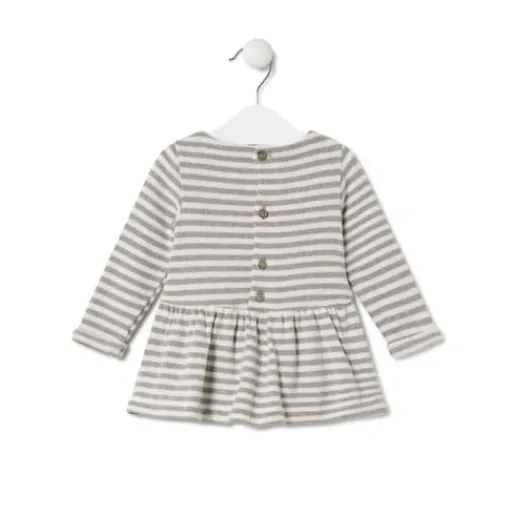 Vestido de niña a rayas con oso Grey crudo^TOUS Hot
