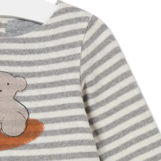 Vestido de niña a rayas con oso Grey crudo^TOUS Hot